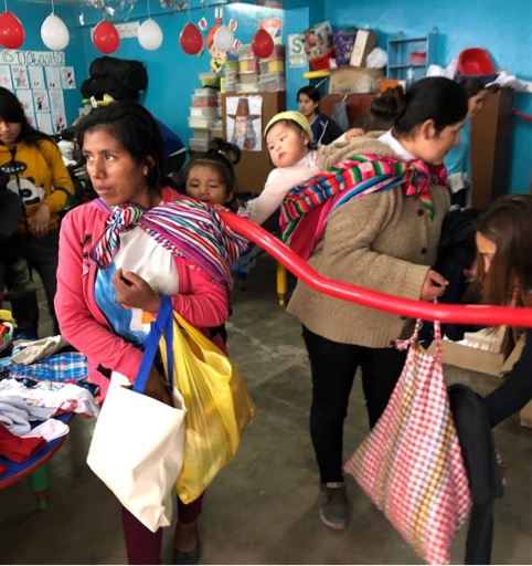 Women and children received care packages of food and clothing